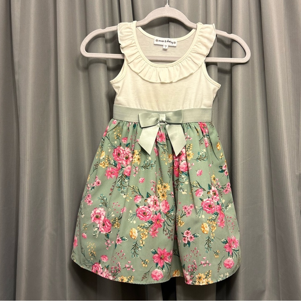 $15 sale Max Daisy Dress Girl 6 Easter Party Dress Floral tiny dots ribbon  #92